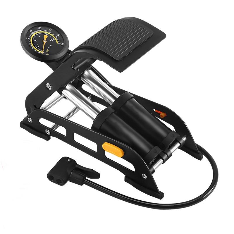 Portable High-Pressure Bicycle & Motor Cycle Car Foot Pump with Double Cylinder ABS Tire Pressure Monitor Box Packing
