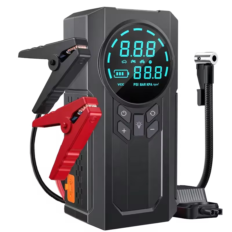 Multifunctional 4-in-1 Jump Starter with Power Bank LED Light & Pump Digital Car Booster & Inflator