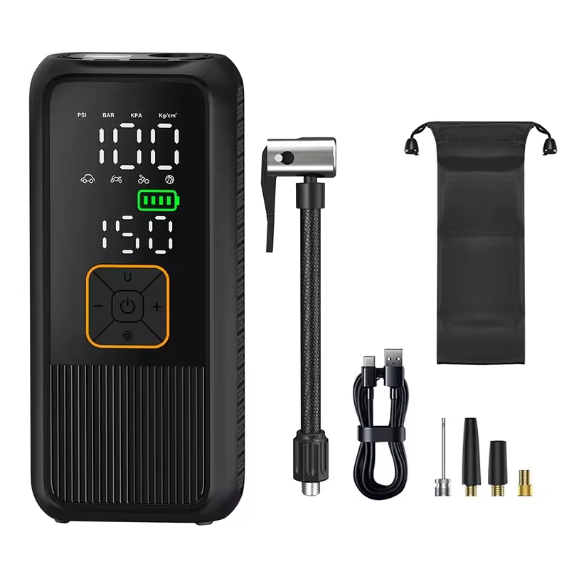 Dual Screen Digital Display Wireless Tire Inflator Pump LED Emergency Lighting USB Charging Cable Battery Operated SOS Function