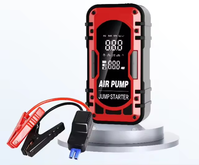 2-in-1 Vehicle Emergency Starter with Car Starter and Tire Pump Lighting Tire Pressure Detection Portable Car Inflator