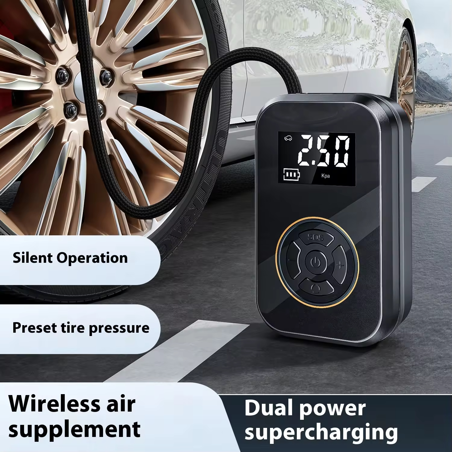 Portable Car Wireless Air Pump Multi-Function Emergency Mobile Phone Power Bank Jump Starter ABS Inflator 150psi Air Pressure